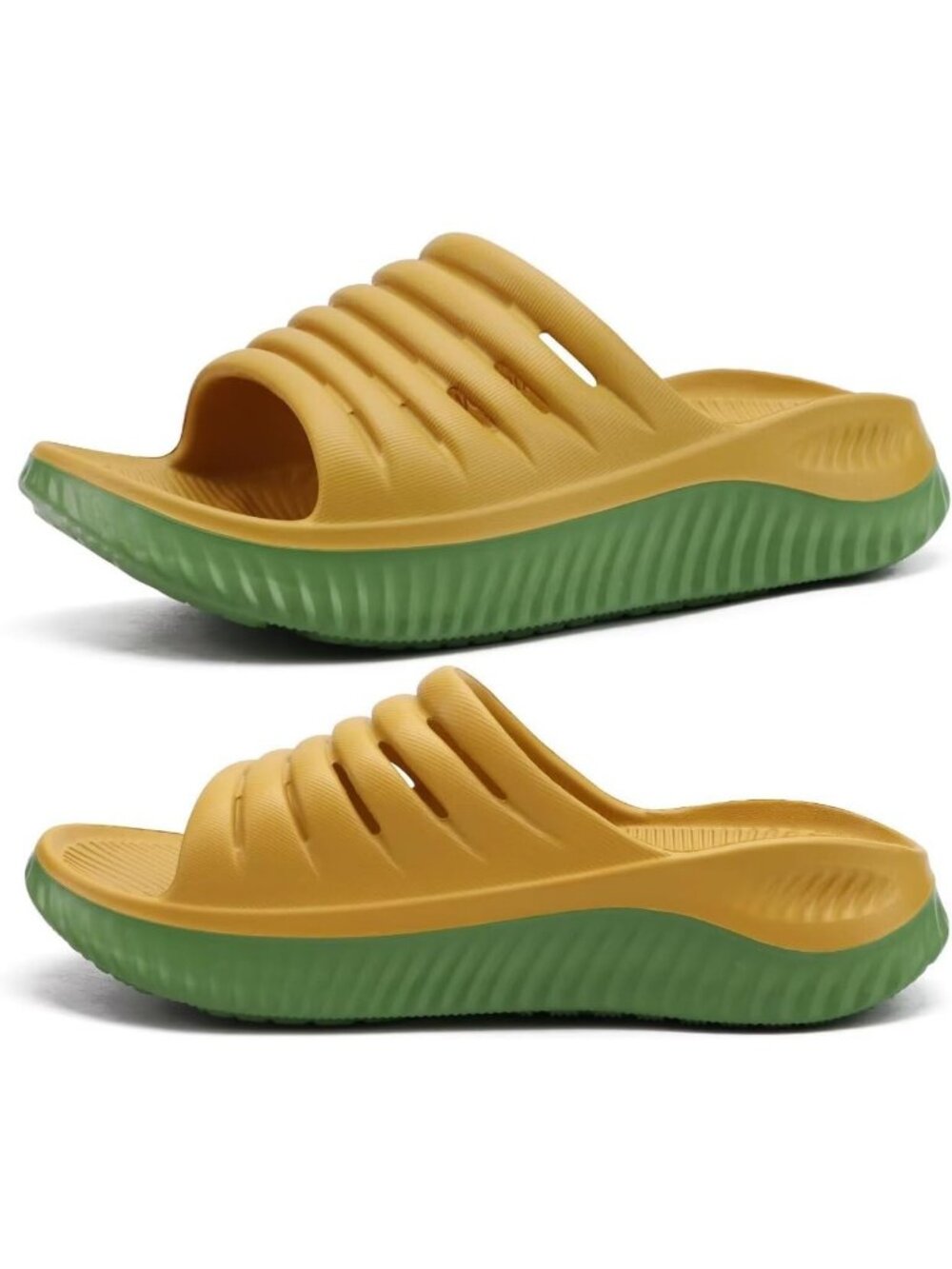 Women's Yellow Green Comfortable Open Toe Slides Thick Cushion Recovery Sandals